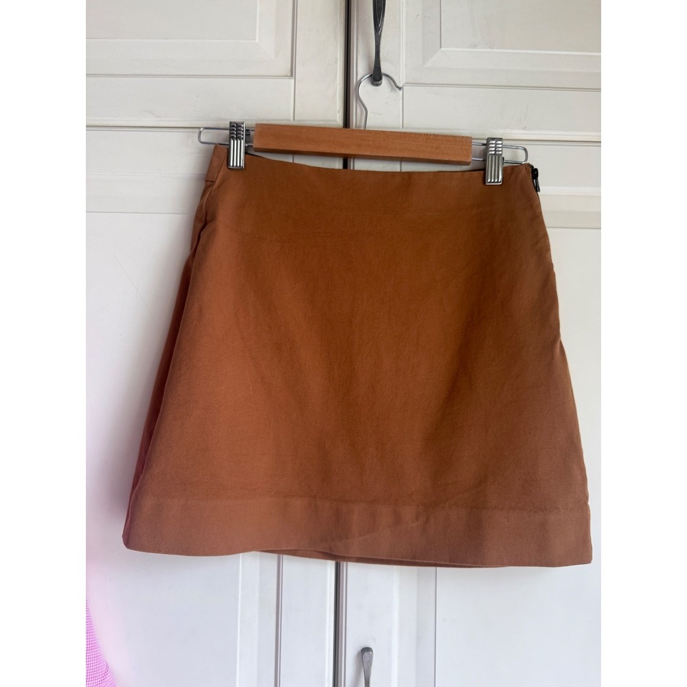Everlane Women 2 Saddle Brown A-Line Mini Skirt Cotton Stretch F-BTM-MNSKT-WRK